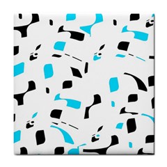 Blue, Black And White Pattern Tile Coasters by Valentinaart