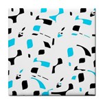 Blue, black and white pattern Tile Coasters Front