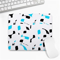 Blue, Black And White Pattern Large Mousepads by Valentinaart