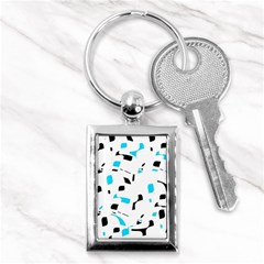 Blue, Black And White Pattern Key Chains (rectangle)  by Valentinaart