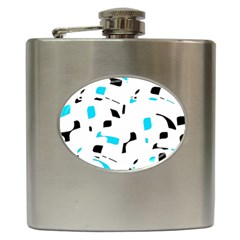 Blue, Black And White Pattern Hip Flask (6 Oz) by Valentinaart