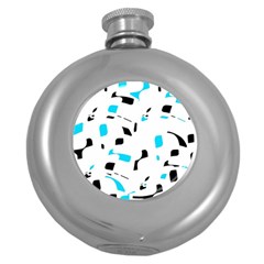 Blue, Black And White Pattern Round Hip Flask (5 Oz) by Valentinaart