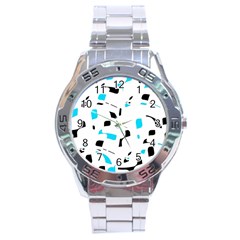 Blue, Black And White Pattern Stainless Steel Analogue Watch by Valentinaart