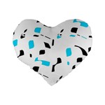 Blue, black and white pattern Standard 16  Premium Heart Shape Cushions Back