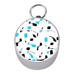 Blue, Black And White Pattern Mini Silver Compasses