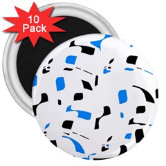 Blue, Black And White Pattern 3  Magnets (10 Pack)  by Valentinaart