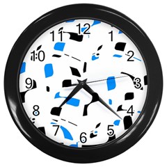 Blue, Black And White Pattern Wall Clocks (black) by Valentinaart