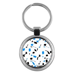 Blue, Black And White Pattern Key Chains (round)  by Valentinaart