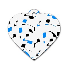 Blue, Black And White Pattern Dog Tag Heart (one Side) by Valentinaart