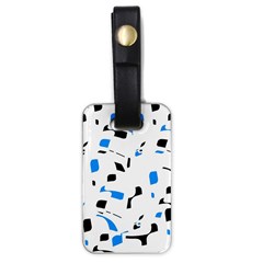 Blue, Black And White Pattern Luggage Tags (one Side)  by Valentinaart