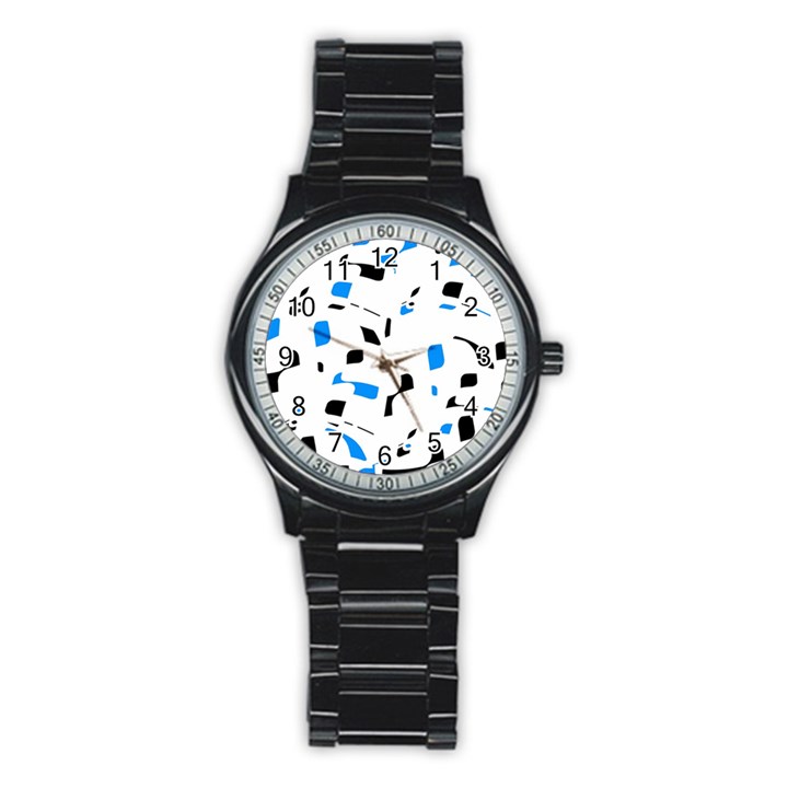 Blue, black and white pattern Stainless Steel Round Watch