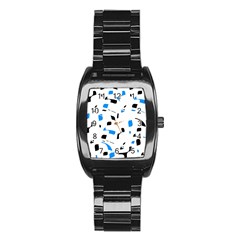 Blue, Black And White Pattern Stainless Steel Barrel Watch