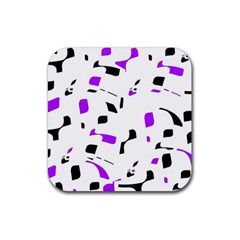 Purple, Black And White Pattern Rubber Coaster (square)  by Valentinaart