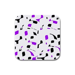 Purple, Black And White Pattern Rubber Square Coaster (4 Pack)  by Valentinaart