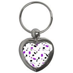 Purple, Black And White Pattern Key Chains (heart)  by Valentinaart