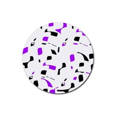 Purple, Black And White Pattern Rubber Coaster (round)  by Valentinaart