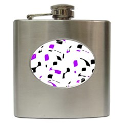 Purple, Black And White Pattern Hip Flask (6 Oz) by Valentinaart