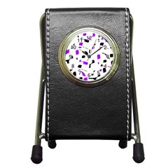 Purple, Black And White Pattern Pen Holder Desk Clocks by Valentinaart