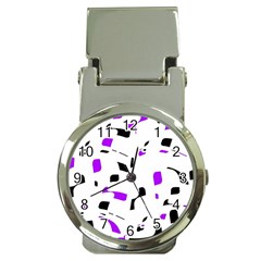 Purple, Black And White Pattern Money Clip Watches by Valentinaart