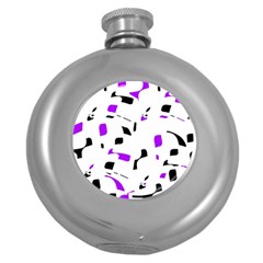 Purple, Black And White Pattern Round Hip Flask (5 Oz) by Valentinaart