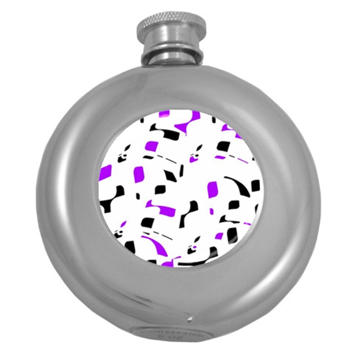 Purple, black and white pattern Round Hip Flask (5 oz)