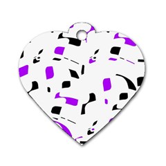 Purple, Black And White Pattern Dog Tag Heart (one Side) by Valentinaart