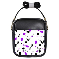 Purple, Black And White Pattern Girls Sling Bags by Valentinaart