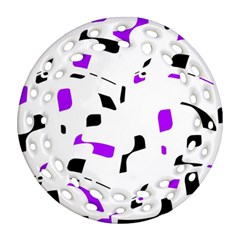 Purple, Black And White Pattern Ornament (round Filigree)  by Valentinaart