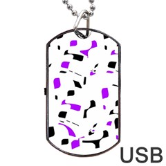 Purple, Black And White Pattern Dog Tag Usb Flash (two Sides) 