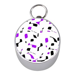 Purple, Black And White Pattern Mini Silver Compasses