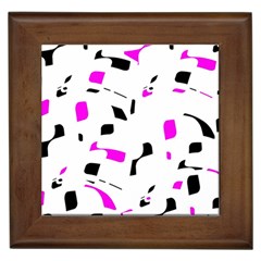 Magenta, Black And White Pattern Framed Tiles by Valentinaart