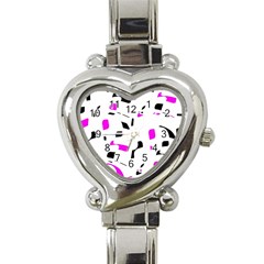 Magenta, Black And White Pattern Heart Italian Charm Watch by Valentinaart