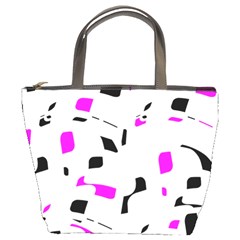 Magenta, Black And White Pattern Bucket Bags by Valentinaart