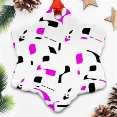 Magenta, Black And White Pattern Snowflake Ornament (2-side)