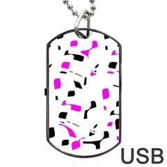 Magenta, Black And White Pattern Dog Tag Usb Flash (one Side)