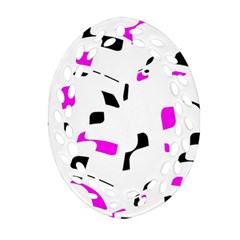 Magenta, Black And White Pattern Oval Filigree Ornament (2-side) 