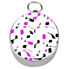 Magenta, Black And White Pattern Silver Compasses by Valentinaart