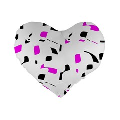 Magenta, Black And White Pattern Standard 16  Premium Flano Heart Shape Cushions by Valentinaart