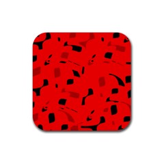 Red And Black Pattern Rubber Coaster (square)  by Valentinaart