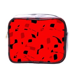 Red And Black Pattern Mini Toiletries Bags by Valentinaart