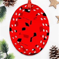 Red And Black Pattern Ornament (oval Filigree)  by Valentinaart