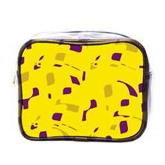 Yellow And Purple Pattern Mini Toiletries Bags by Valentinaart