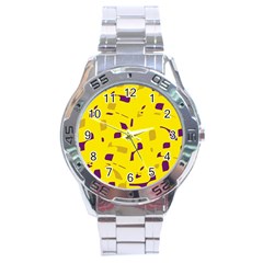 Yellow And Purple Pattern Stainless Steel Analogue Watch by Valentinaart