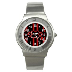 Red And Black Geometric Pattern Stainless Steel Watch by Valentinaart