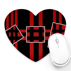 Red And Black Geometric Pattern Heart Mousepads by Valentinaart