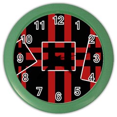 Red And Black Geometric Pattern Color Wall Clocks by Valentinaart