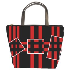 Red And Black Geometric Pattern Bucket Bags by Valentinaart