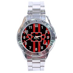 Red And Black Geometric Pattern Stainless Steel Analogue Watch by Valentinaart