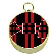 Red And Black Geometric Pattern Gold Compasses by Valentinaart