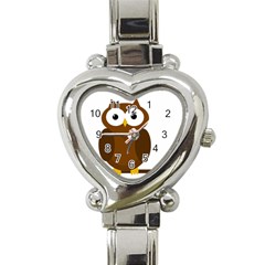 Cute Transparent Brown Owl Heart Italian Charm Watch by Valentinaart